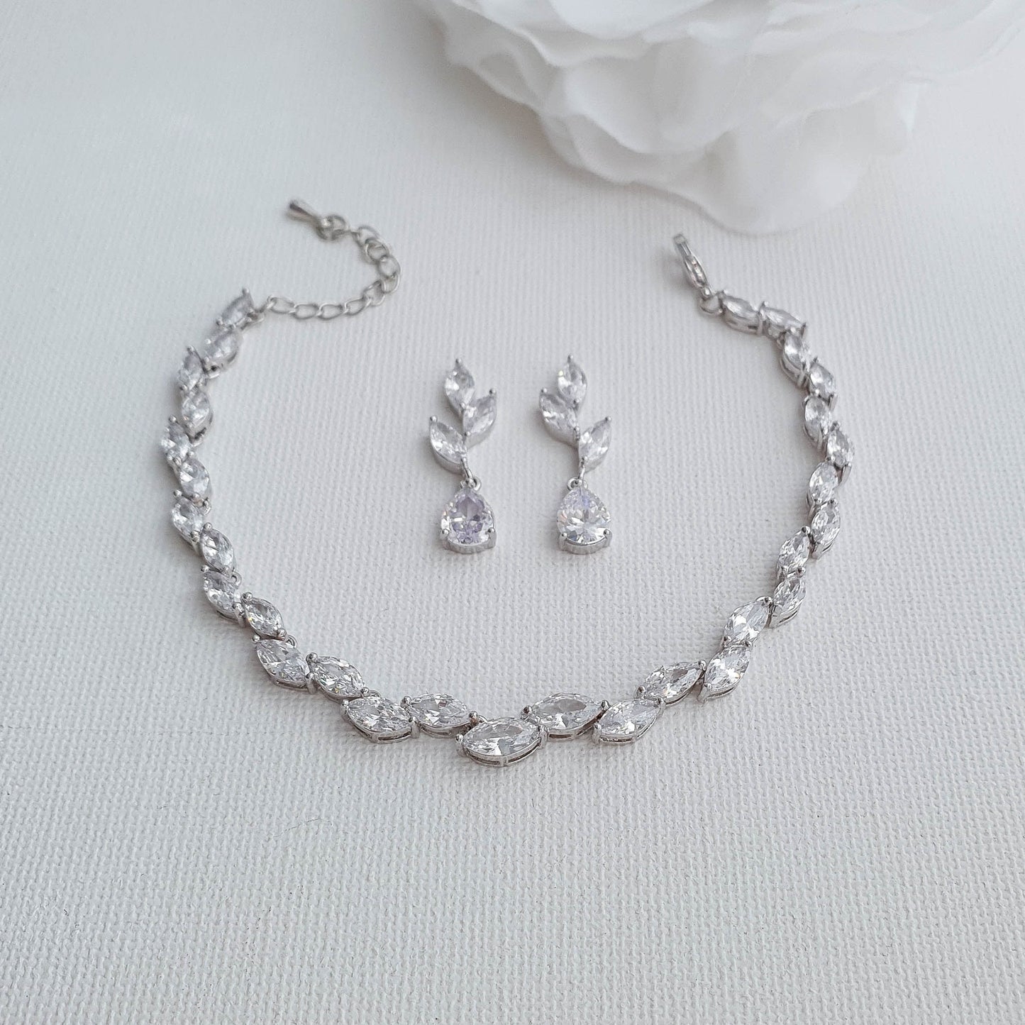 Leaf Wedding Bracelet and Earrings Set in Silver-Taylor