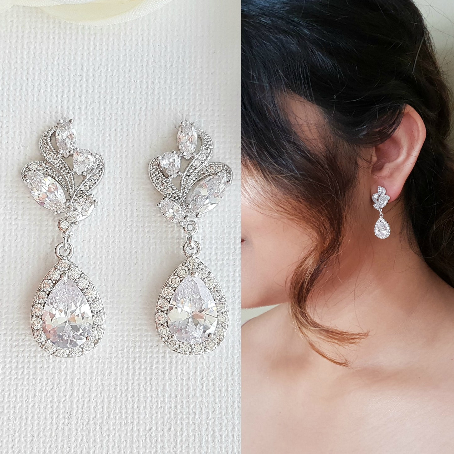 Dainty Gold Earrings with Teardrop- Wavy