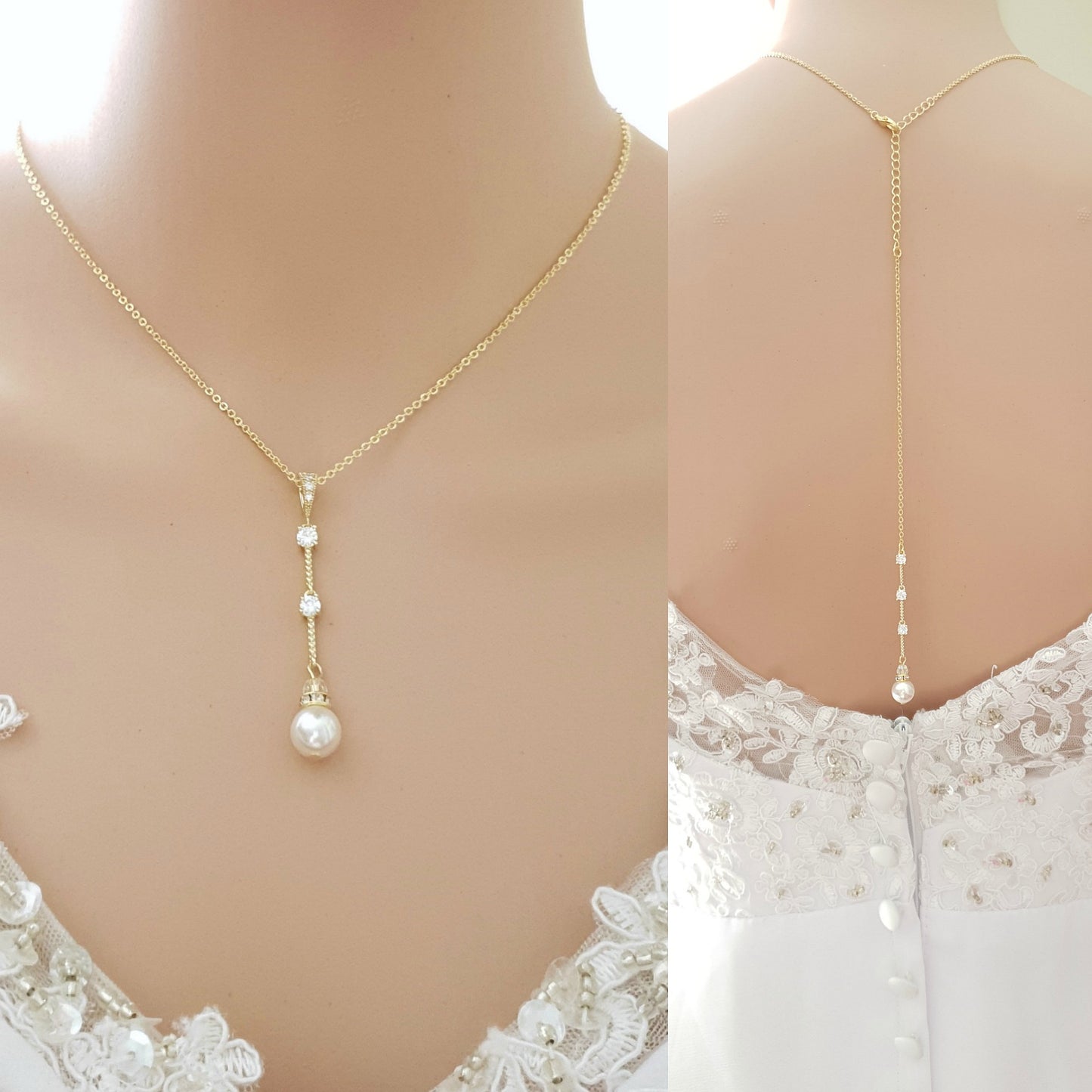 Thin Gold Necklace Earring Wedding Jewelry Set- Ginger