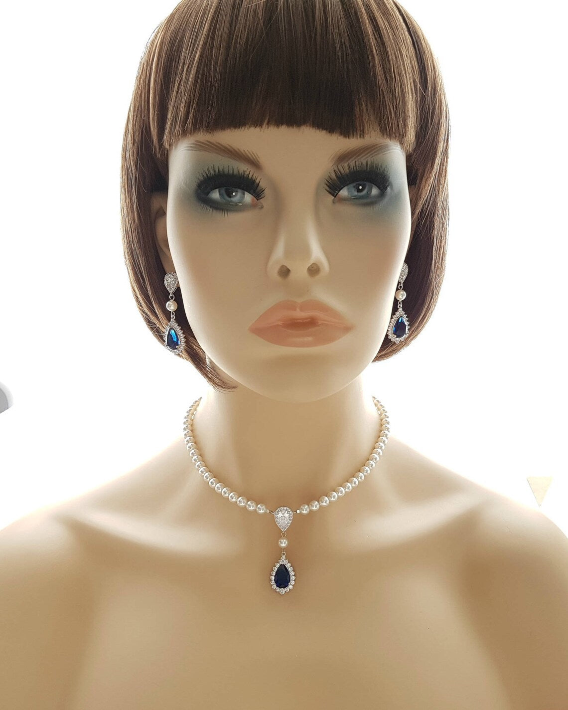 Bridal Pearl Necklace with Something Blue- Aoi
