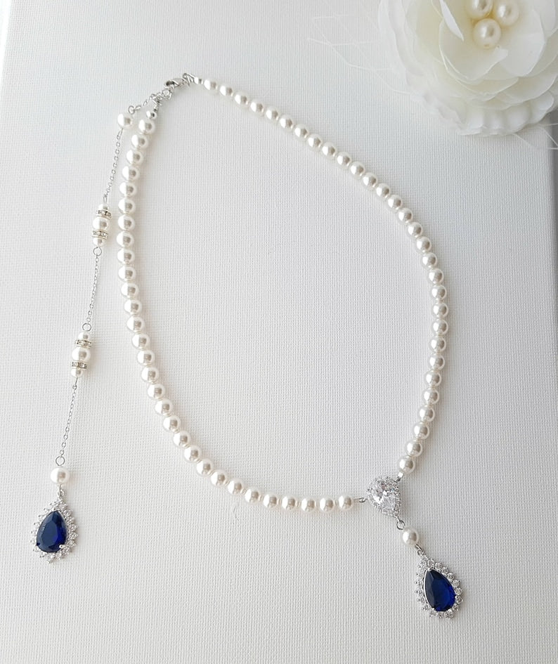 Bridal Pearl Necklace with Something Blue- Aoi