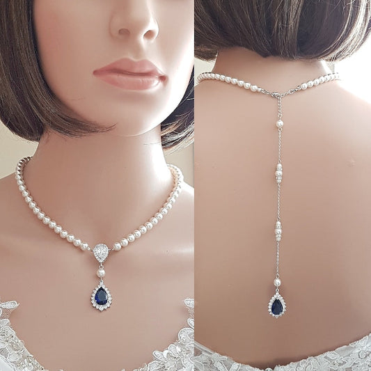 Bridal Pearl Necklace with Something Blue- Aoi