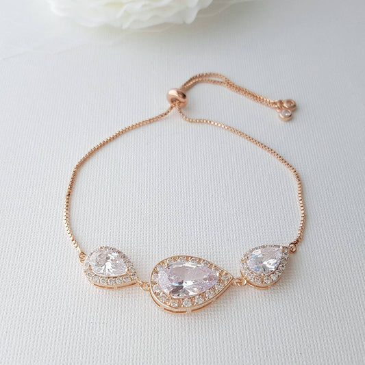 Gold Bridal Bracelet, Gold Wedding Jewelry, Gold Crystal Bracelet, Clear Cubic Zirconia, Gold Teardrop Bracelet, Bridesmaid Bracelet, Evelyn