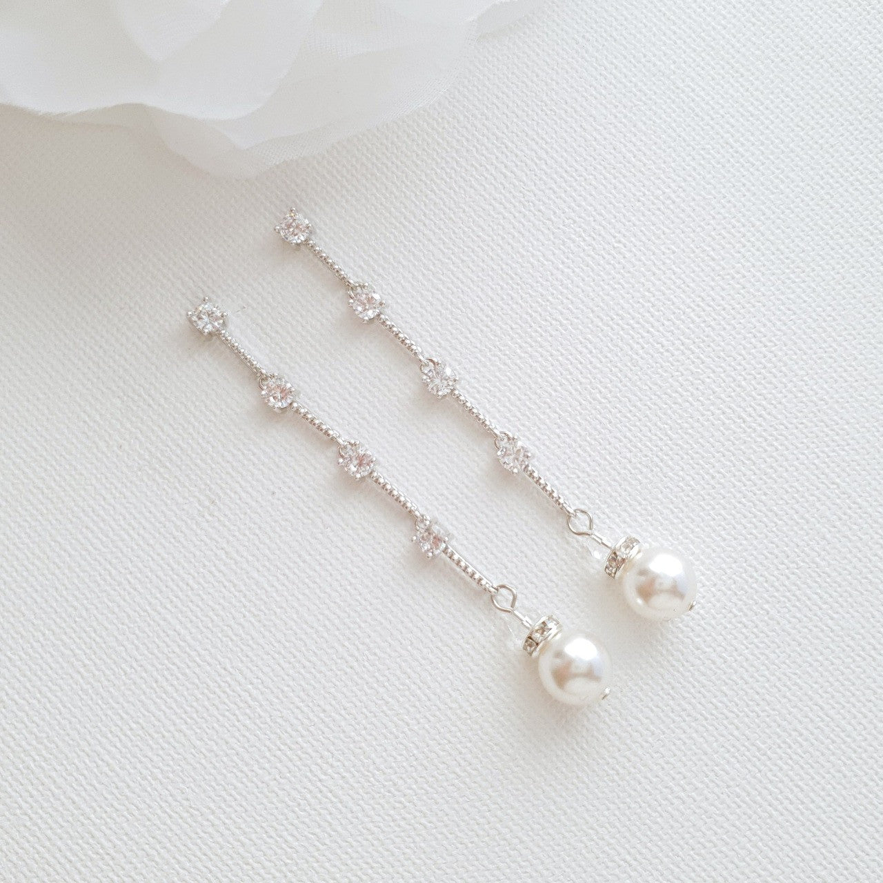 Slim & Long Pearl Earrings for Weddings-Ginger