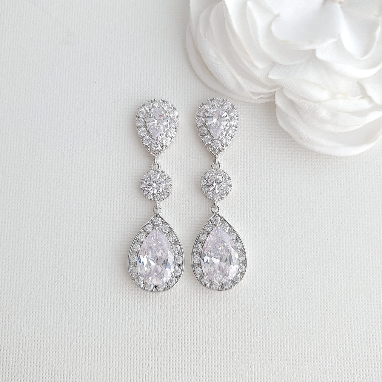 Teardrop Rose Gold Bridal Earrings-Penelope