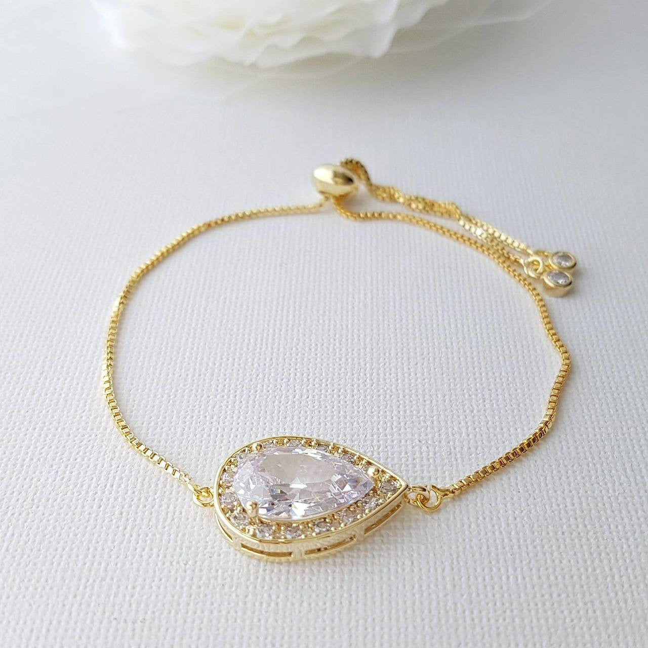 Rose Gold Simple Bracelet, Bridal Crystal Adjustable Bracelet, Rose Gold Wedding Bracelet, Bridesmaid Bracelet, Bridal Jewelry, Evelyn