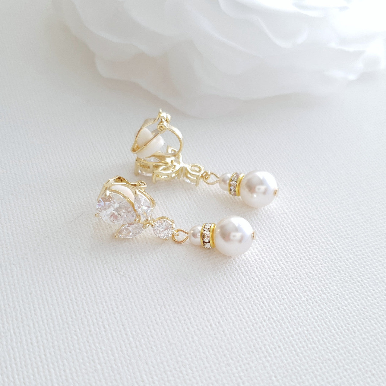 Dainty Pearl Drop Clip On Earrings-Nicole