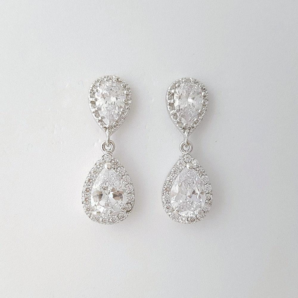 Earring Necklace Set for Brides, Crystal Wedding Set, Bridal Jewelry Set, Cubic Zirconia Teardrop Earrings Pendant Set, Emma