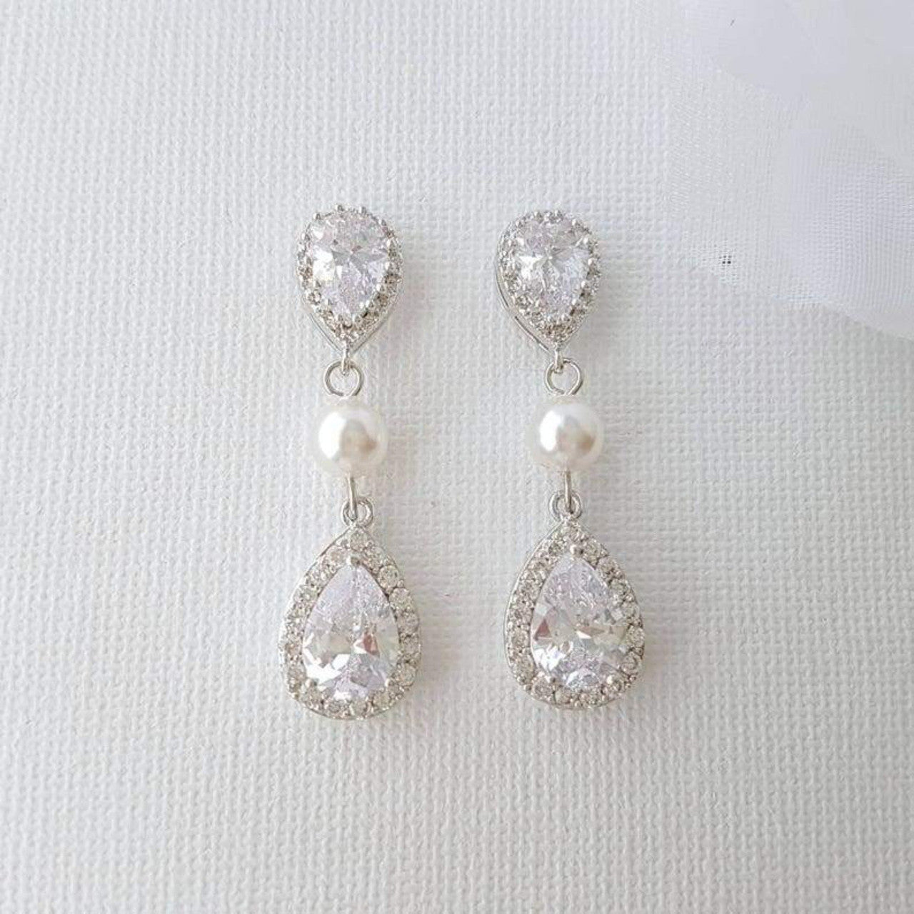 Drop Pearl and Crystal Earring and Necklace Set- Emma