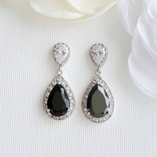 Black Clip On Earrings in Silver-Zoe