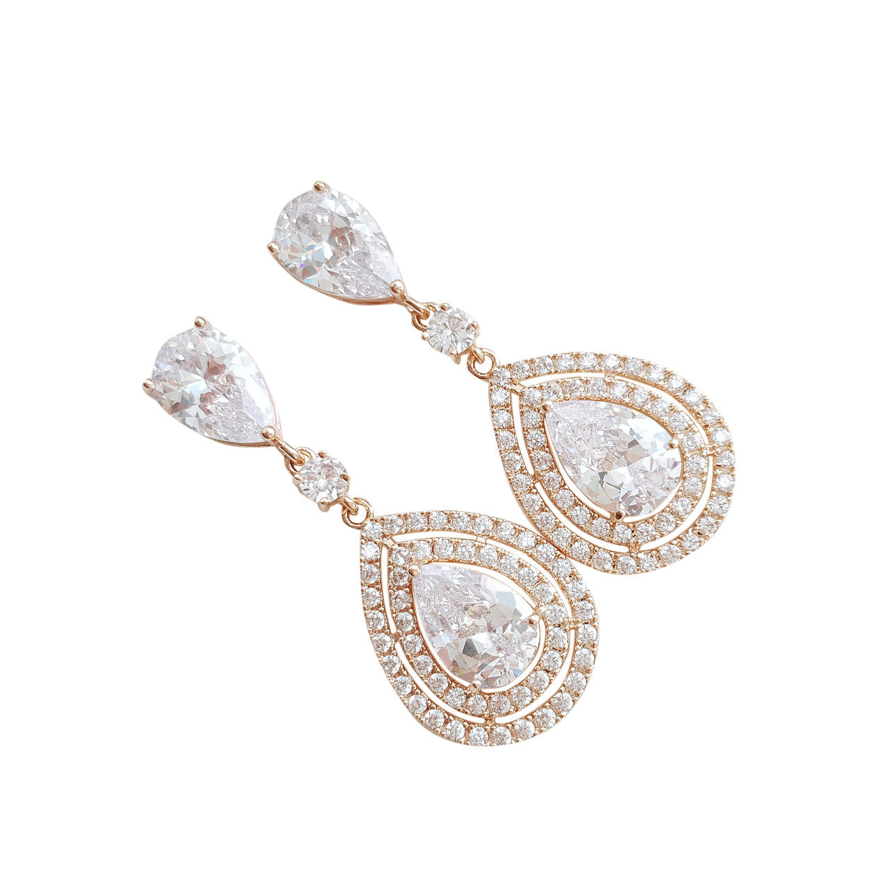 Rose Gold Crystal Teardrop Earrings for Weddings- Joni