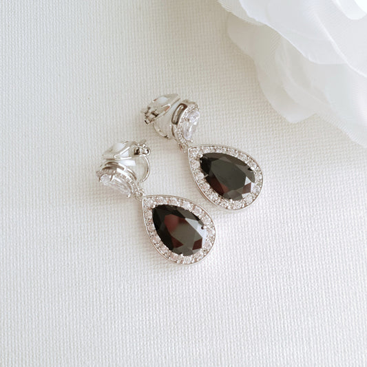 Black Clip On Earrings in Silver-Zoe