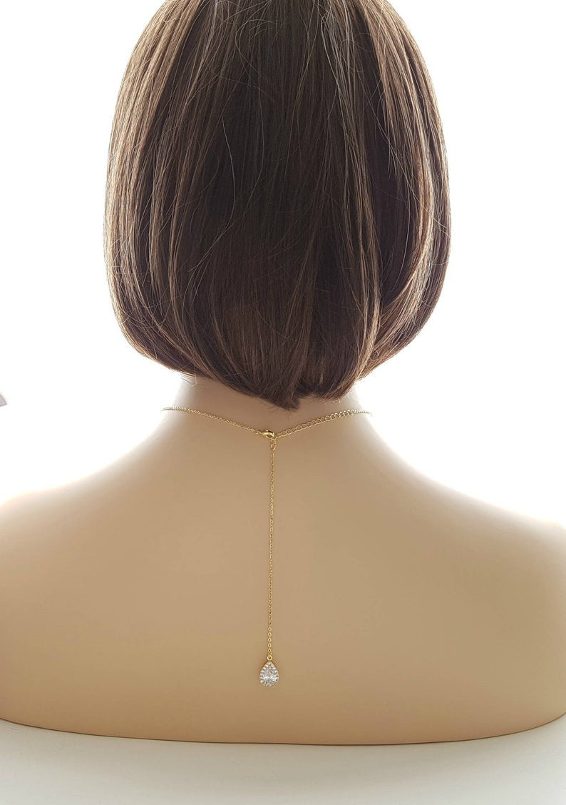 Simple Rose Gold Wedding Back Necklace-Evelyn