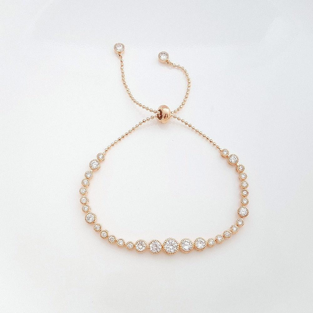 Gold Bridal Bracelet, Gold Bridesmaid Bracelet, Wedding Tennis Bracelet, Rose Gold, Crystal Wedding Bracelet, Wedding Jewelry, Zara