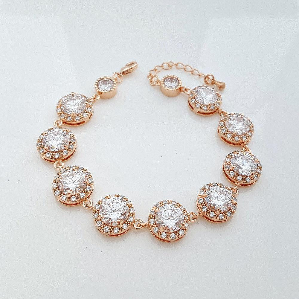 Rose Gold Wedding Bracelet, Crystal Bridal Bracelet, Wedding Jewelry, Rose Gold Cubic Zirconia Bracelet, Evita