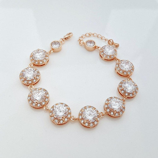 Rose Gold Wedding Bracelet, Crystal Bridal Bracelet, Wedding Jewelry, Rose Gold Cubic Zirconia Bracelet, Evita