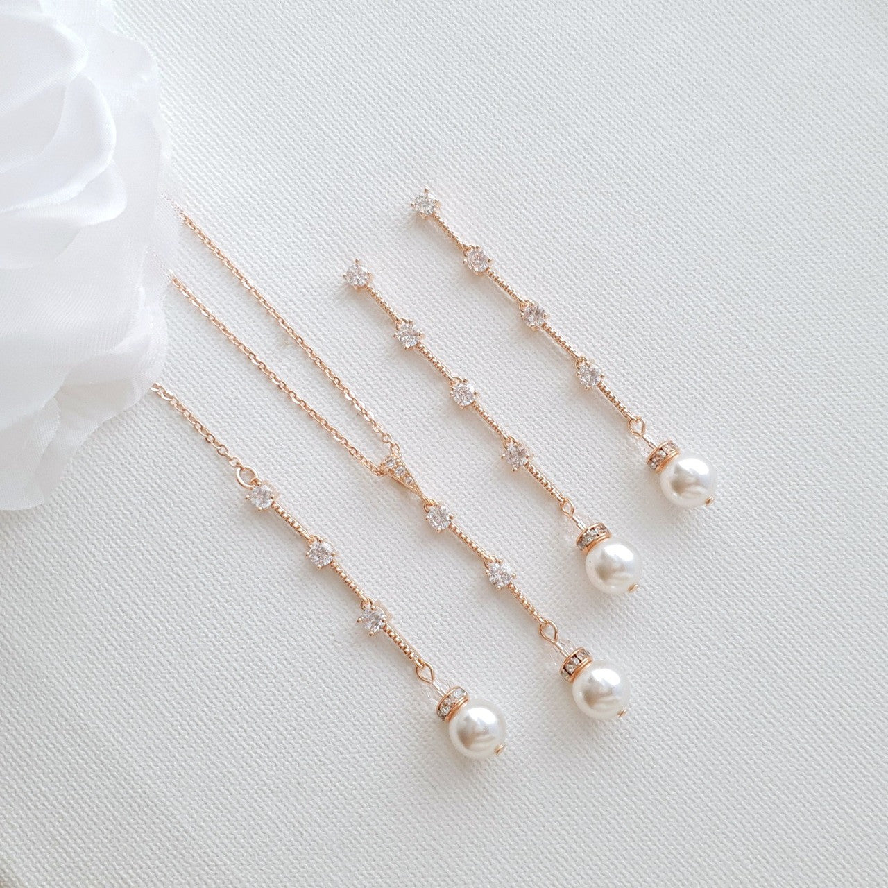 Pearl Drop Necklace Earring Jewelry Set for Weddings- Ginger