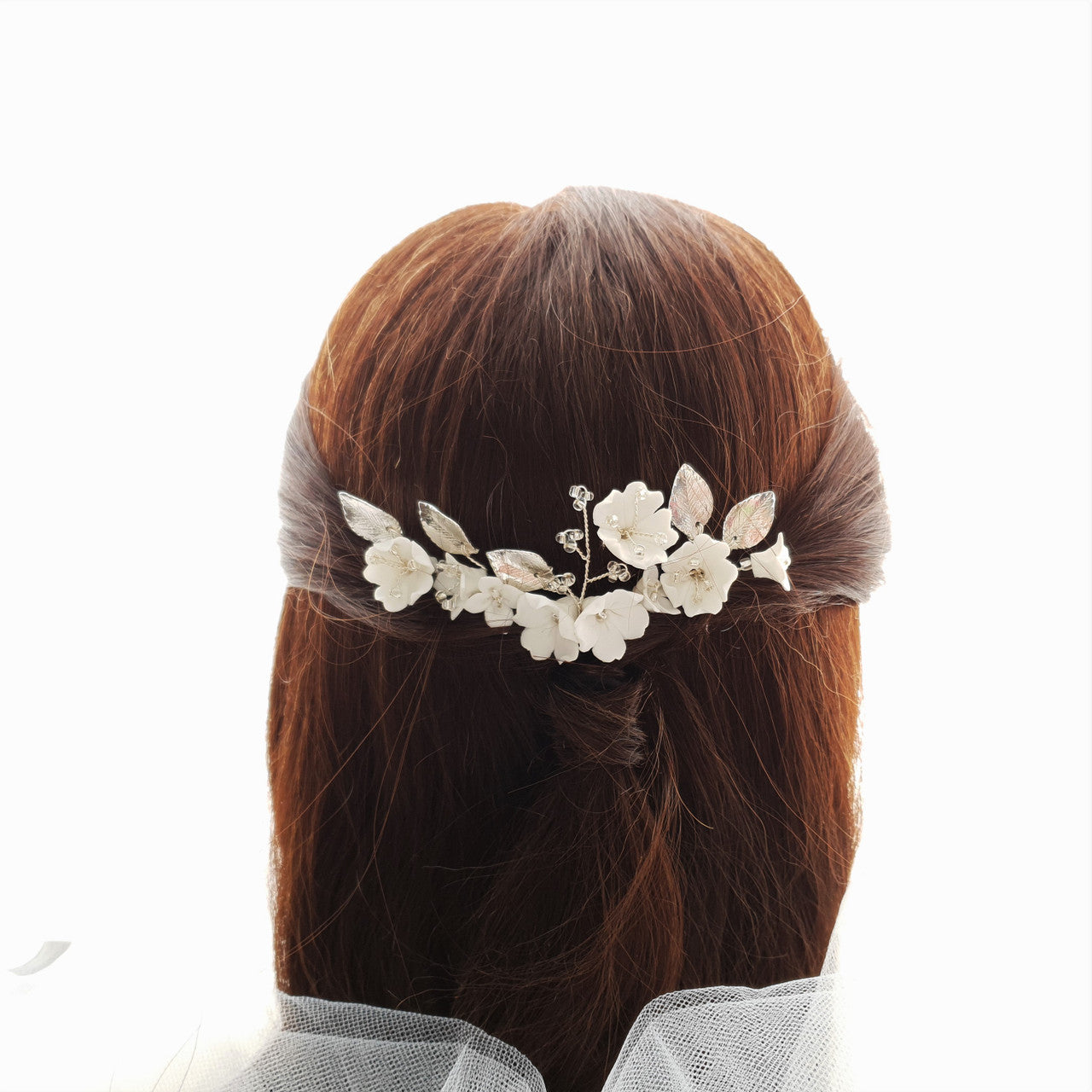 Gold Wedding Hair Pins with White Flowers-Magnolia
