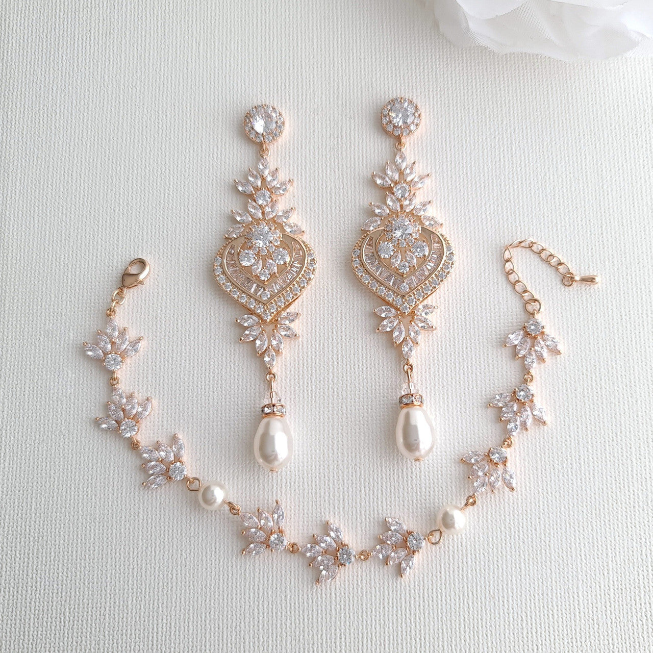 Bridal Statement Earrings and Bracelet Set- Rosa