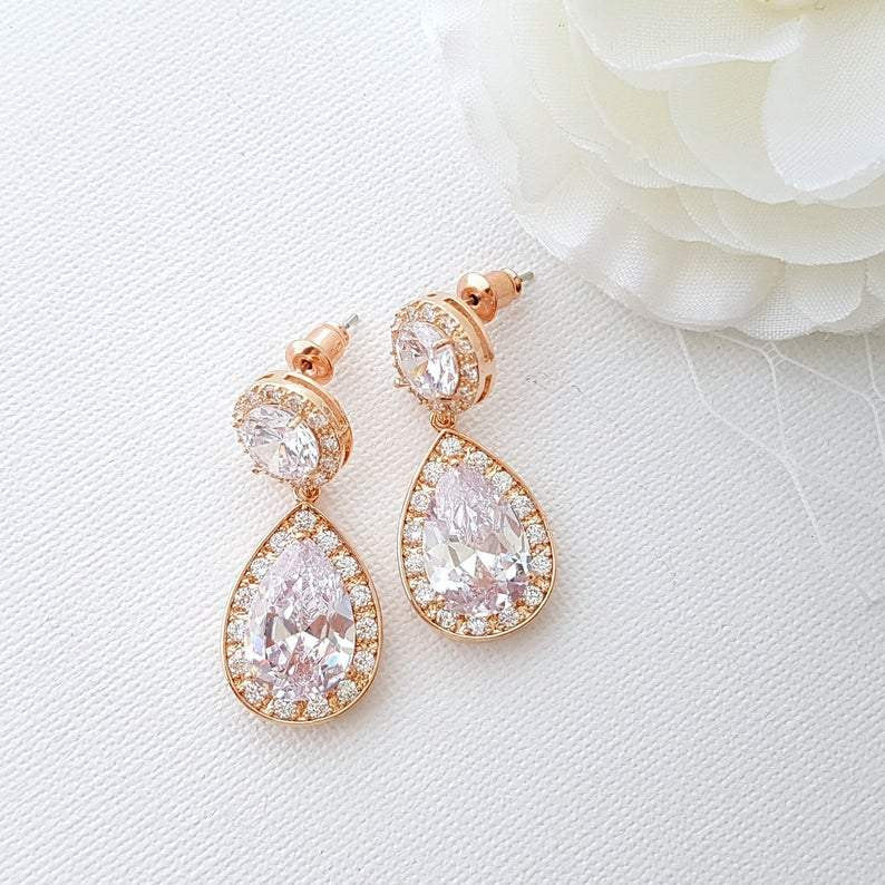 Rose Gold Plated Drop Earrings- Poetry Designs