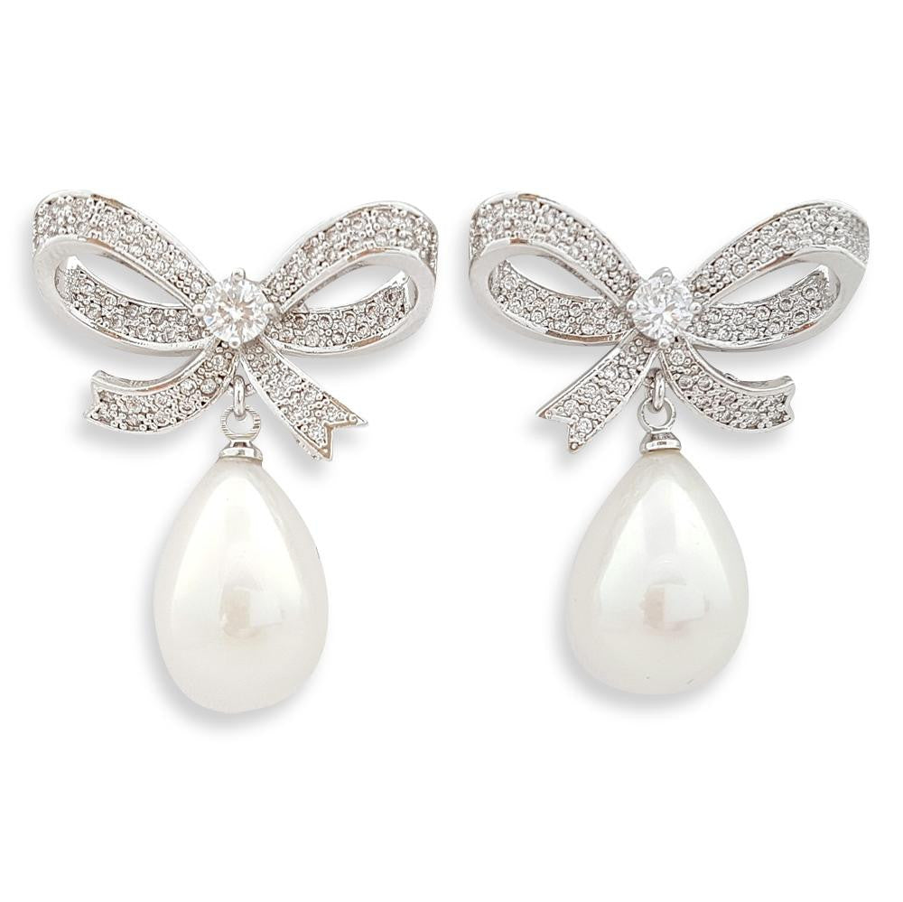 Bow Earrings with large pearl drops