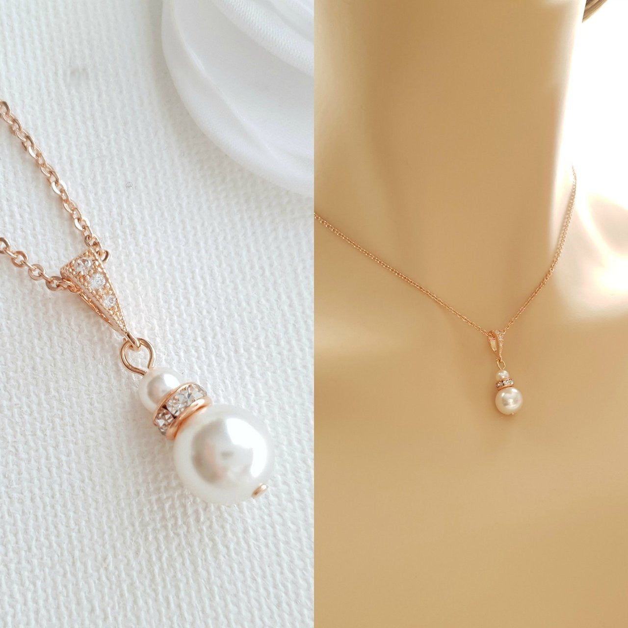Silver Bridesmaid Pearl Necklace- Ava