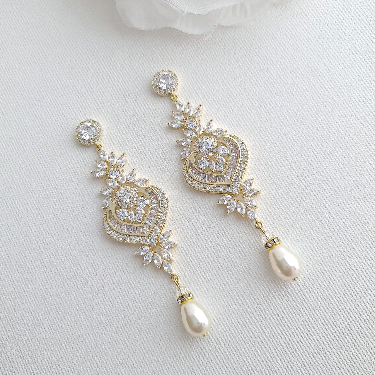 14K gold Plated CZ Statement Bridal Earrings- Poetry Designs