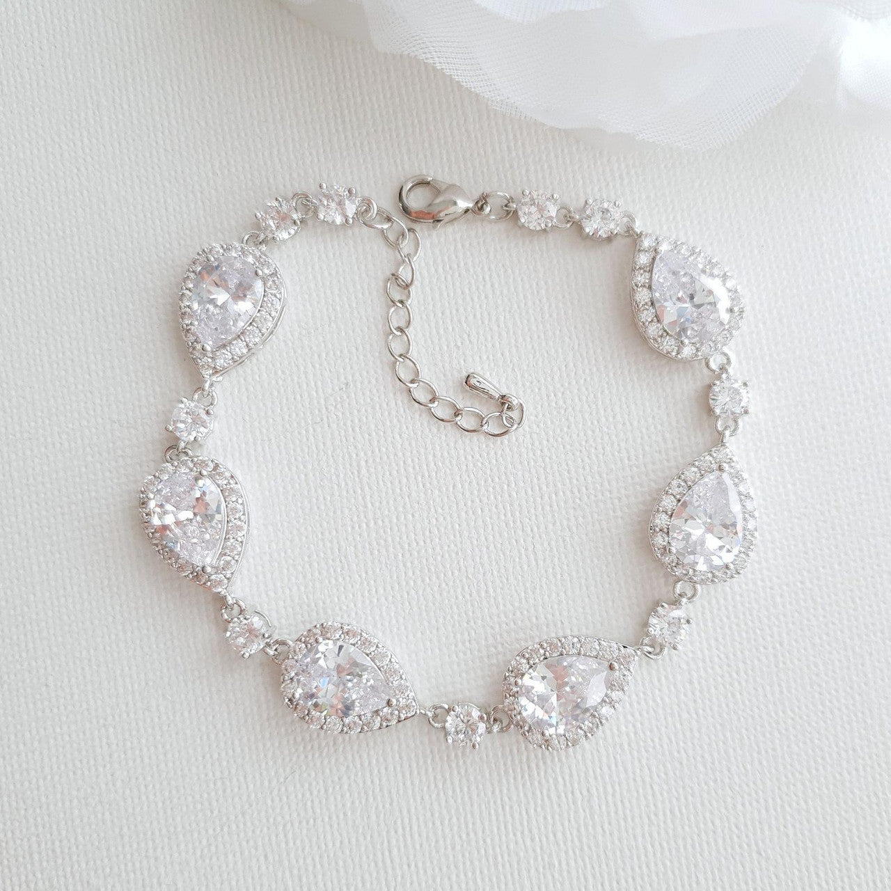 Wedding Bracelet for Brides in Teardrop Shape Cubic Zirconia Crystals-Emma