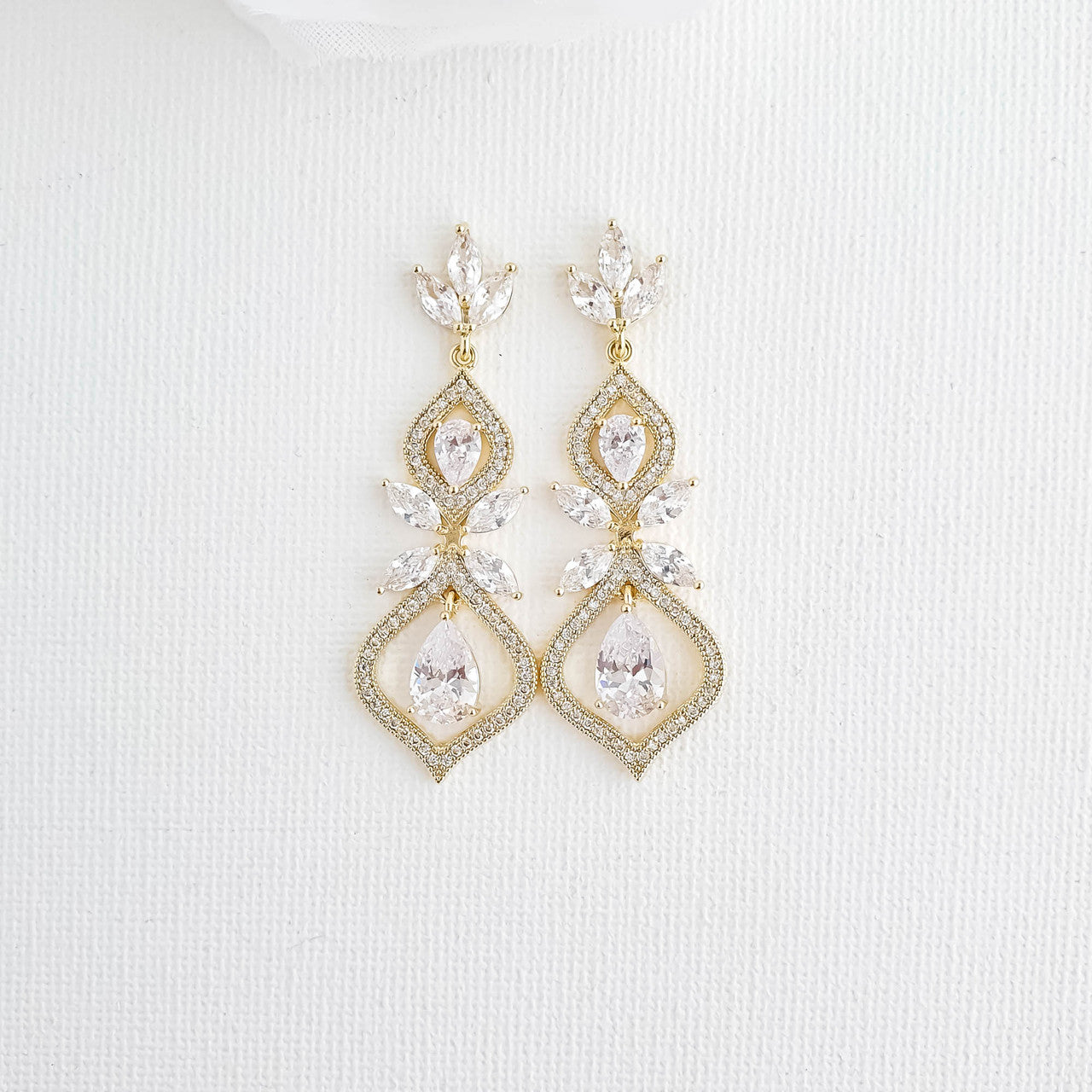Crystal Teardrop Wedding Earrings for Brides Silver- Meghan