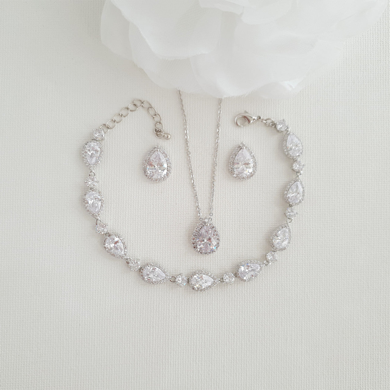 Simple Bridal Jewellery Set with Stud Earrings Necklace Bracelet-Emma