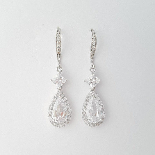 Dangle Bridal Earrings, Crystal Teardrop Wedding Earrings, Rose Gold, Gold Wedding Earrings, Wedding Jewelry, Crystal Bridal Jewelry, Lena
