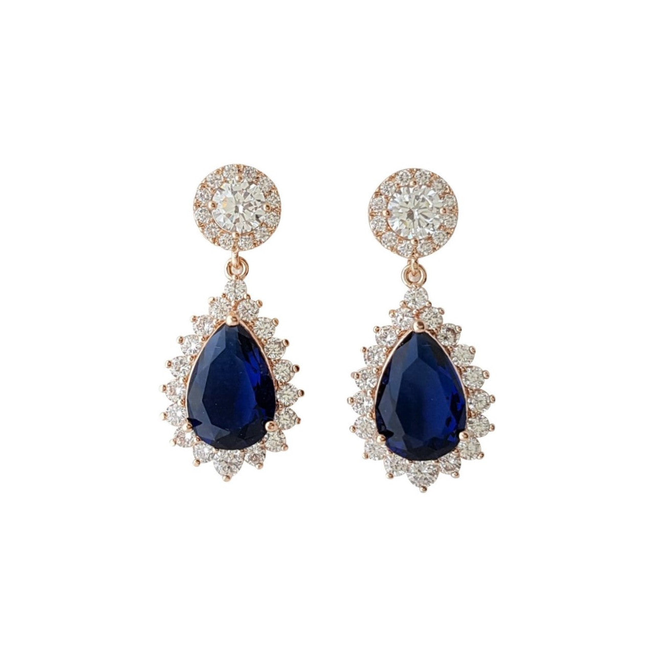 Blue Teardrop Earrings Rose Gold-Aoi