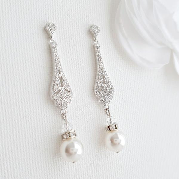 Vintage Round Pearl Drop Earrings-Lisa