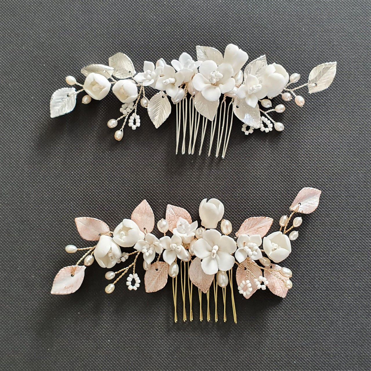 Small Flower and Leaf Hair Comb Silver-Fairy