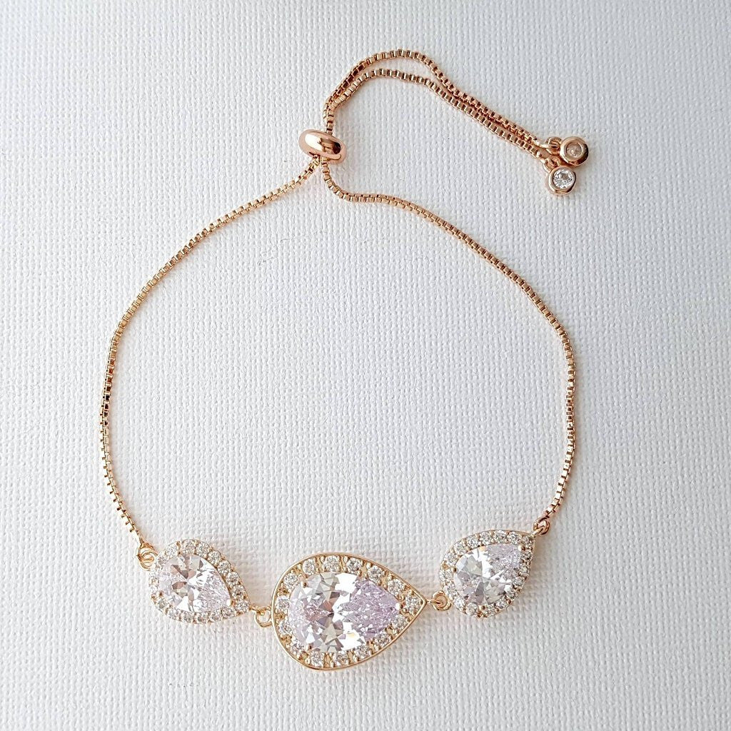 Pink Gold Teardrop Slider Bracelet for Brides Bridesmaids-Evelyn