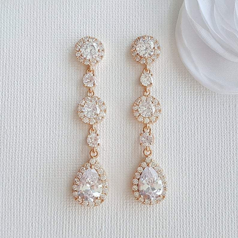 14K Yellow Gold Drop Earrings for Weddings-Reagan
