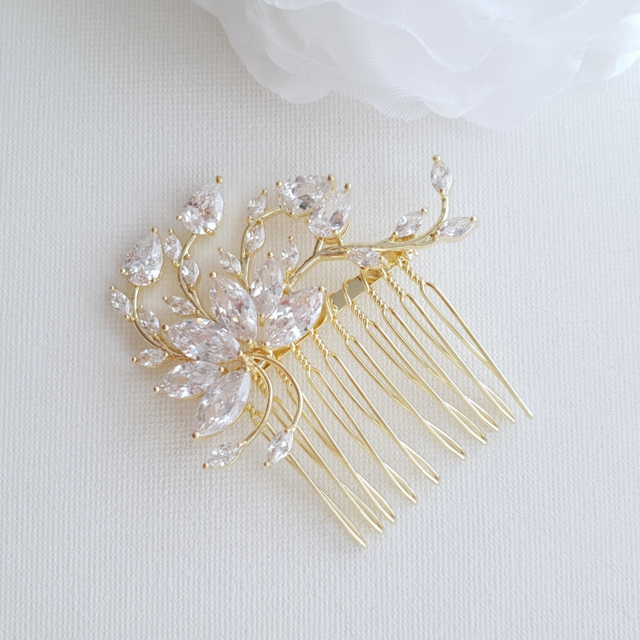 Small Flower Rose Gold Bridal Hair Comb -Kika