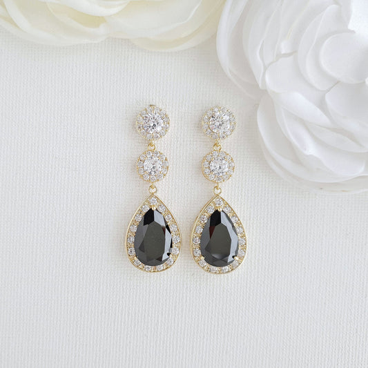 Rose Gold Long Black Earrings-Zoe