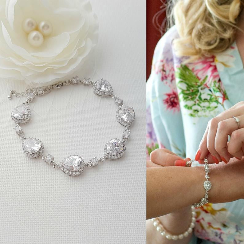 Wedding Day Bracelet for Bride Made with CZ & 14K Gold Plating-Emma