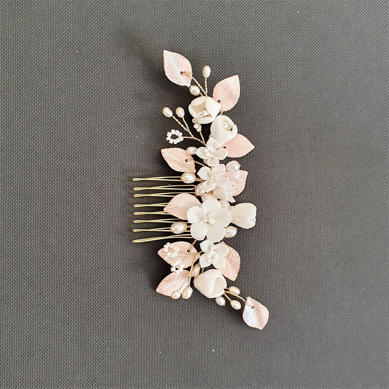 Small Flower Rose Gold Leaf Hair Comb- Fairy