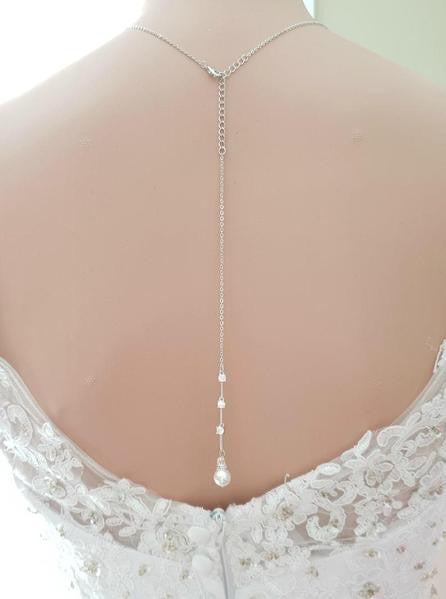 Simple Drop Back Bridal Necklace Silver- Ginger