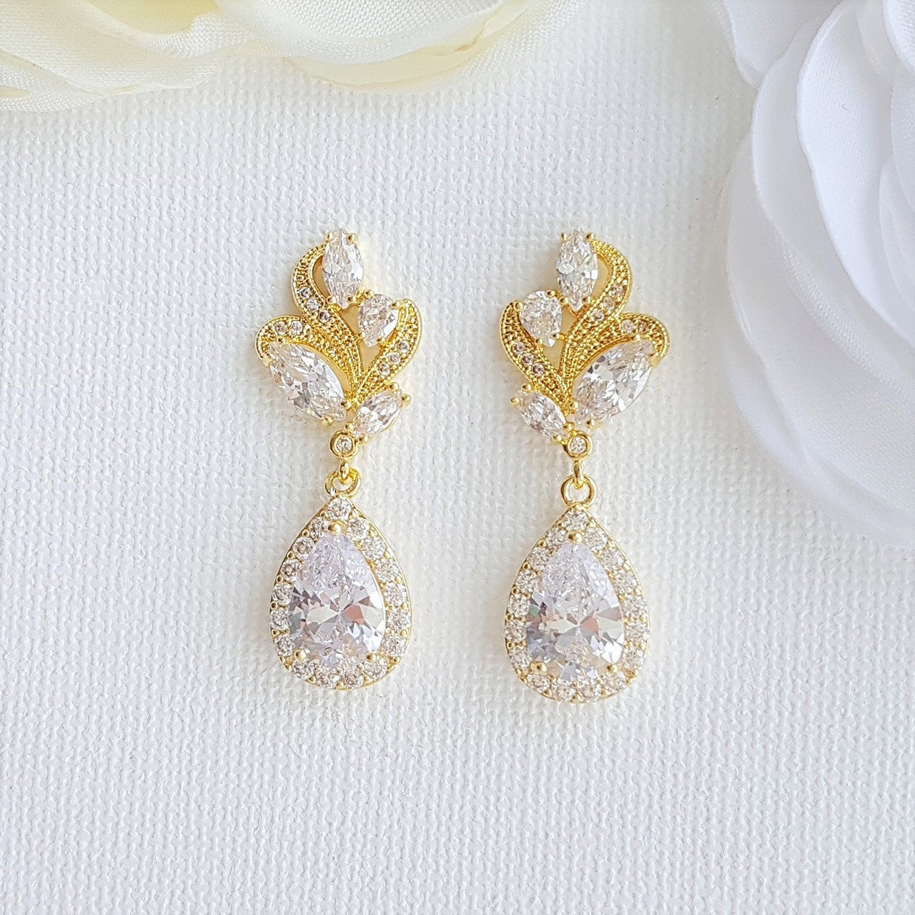 Pink Gold Bridal Earrings-Wavy