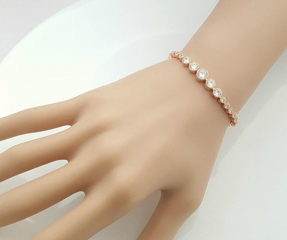 Rose Gold Bridal Bracelet, Bridesmaid Bracelet,Wedding Tennis Bracelet, Bangle Bracelet, Rose Gold Wedding Bracelet, Zara Bracelet