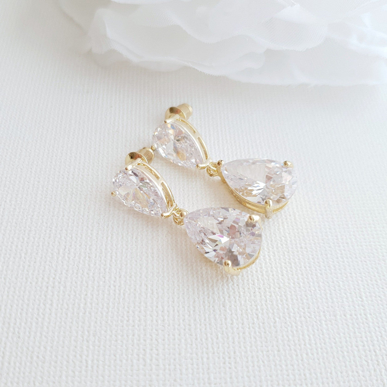 Small Pear Shaped Gold Wedding Earrings-Clara