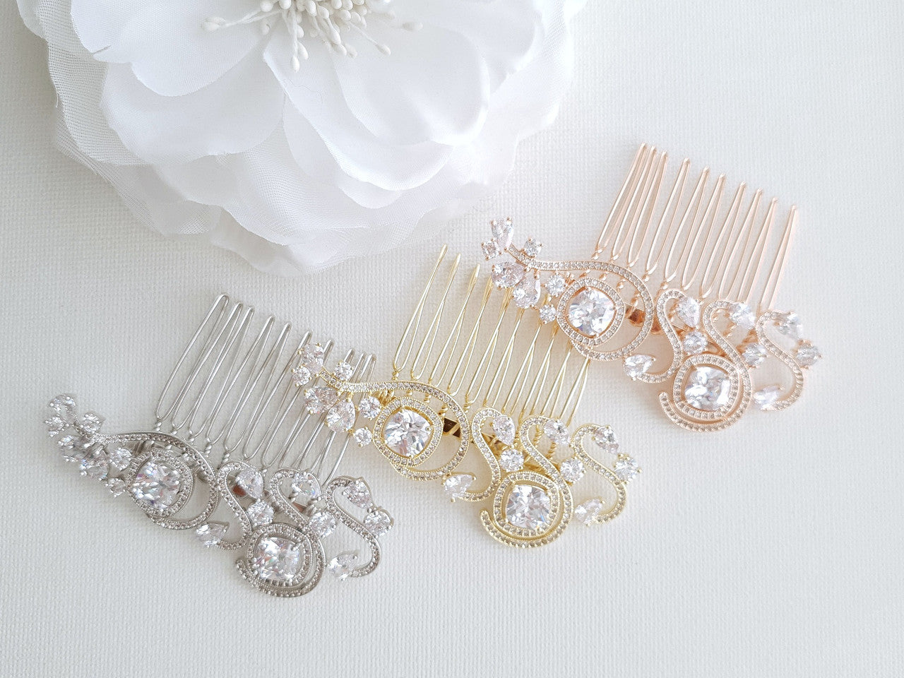 Small Wedding Hair Comb in Rose Gold-Casey
