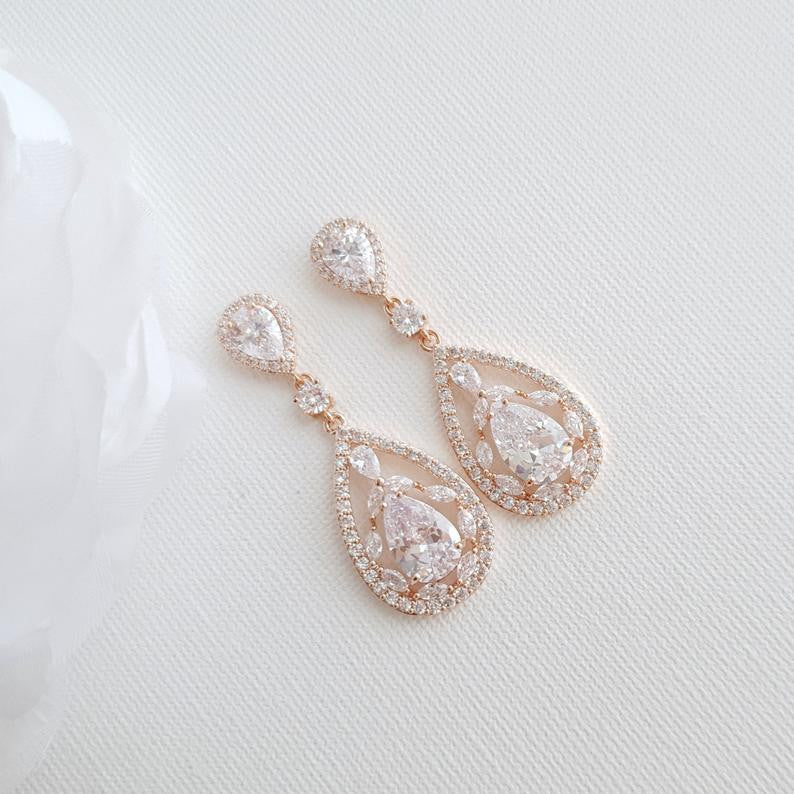 Bride Earrings in Rose Gold for Wedding-Esther