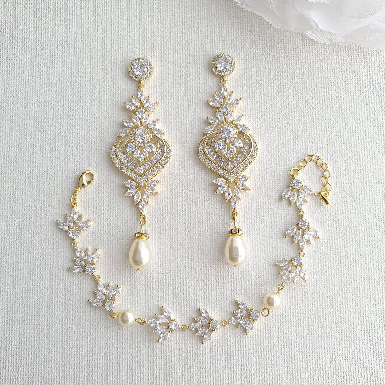 Bridal Statement Earrings and Bracelet Set- Rosa