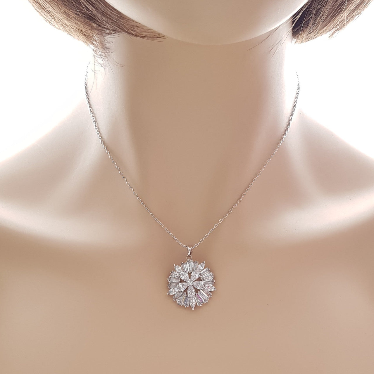 Round Flower Pendant with Cubic Zirconia-Buttercup