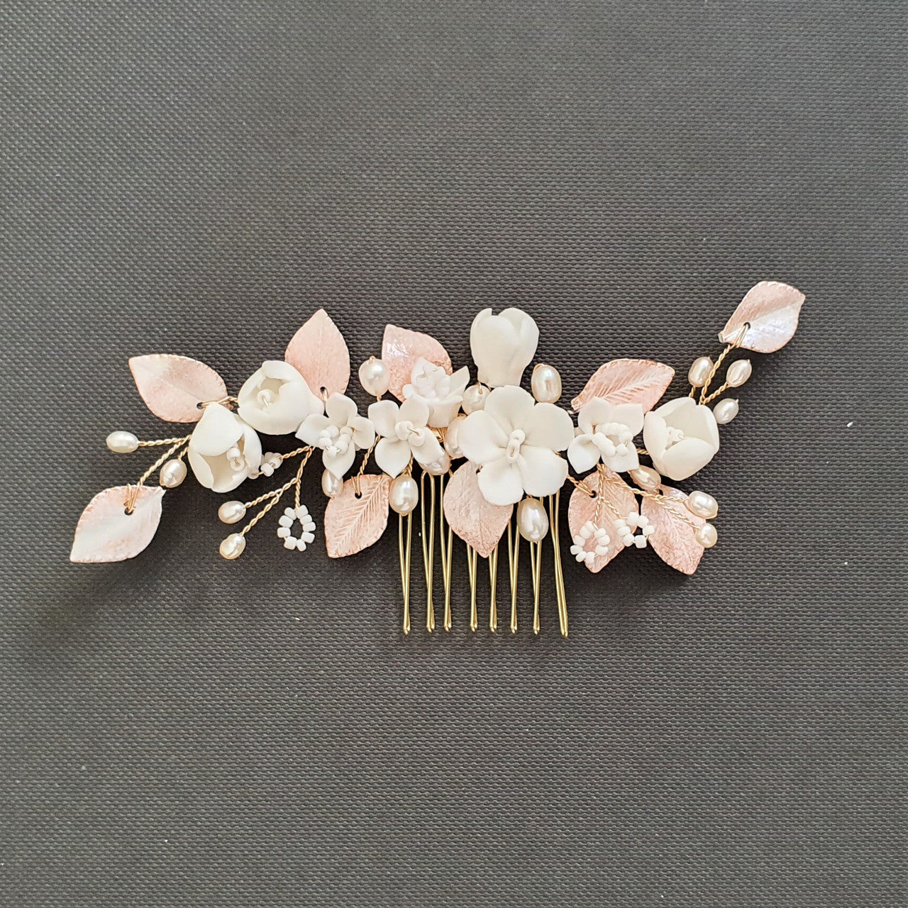 Small Flower and Leaf Hair Comb Silver-Fairy