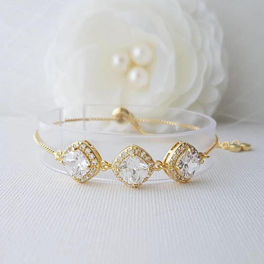 Gold Bracelet for Brides in Rhombus Cubic Zirconia- Celia
